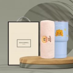 시즈넬 선물세트 카카오 코마사 40수 타올+카카오 스텐 매트 텀블러 600ml