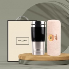 시즈넬 고급선물세트 카카오 코마사 40수 타올+럭셔리 텀블러 450ml