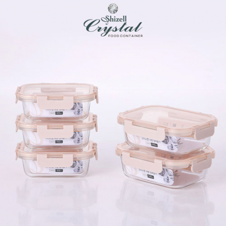 쉬젤 크리스탈 내열 밀폐용기 직사각 5종세트 (직사각400ml*3ea+640ml*2ea) #2