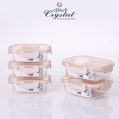 쉬젤 크리스탈 내열 밀폐용기 직사각 5종세트 (직사각400ml*3ea+640ml*2ea)