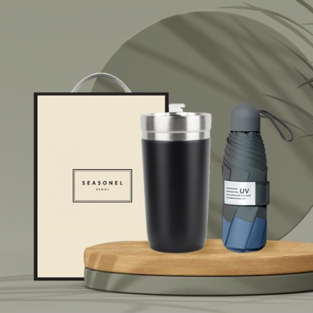 시즈넬 선물세트 둥근 진공 텀블러 450ml + 고급5단우산 #2