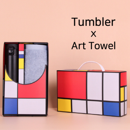 아트세트 모던 원터치 500ml 텀블러 + 코마 40수 호텔 180 세면타올 세트 #2