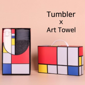 아트세트 모던 원터치 500ml 텀블러 + 뱀부 멜란지 세면타올 세트