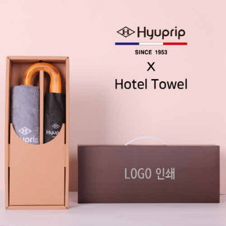 프리미엄 세트 협립 3단 슈퍼 암막 고밀도 원목 곡자 완전 자동우산 + 협립 호텔 코마 170 세면타올 세트 #2