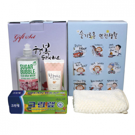 슈가버블 친환경 주방세제+크린랩+과일나라 핸드에센스+고리 핸드타올 4종세트 케이스 선택 #2