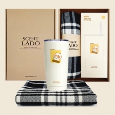 센트라도 국산 항공담요+카카오 춘식이 빨대 스텐 텀블러 580ml 세트