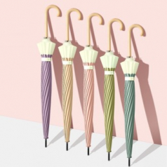 투톤 파스텔 우드 자동 장우산 클래식