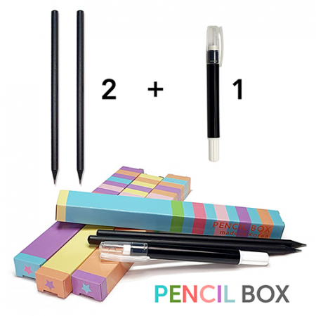 흑목 원형연필 + 슬림 회전지우개 2+1세트(펜슬박스) #2
