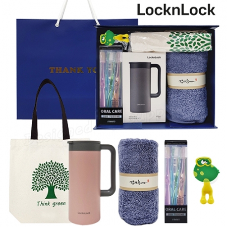 락앤락 테이블머그 텀블러 선물세트(데일리13호)[송월타올] 에코백 치과용칫솔 #3