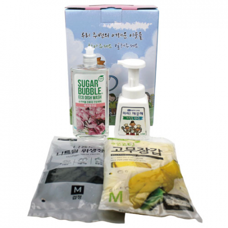 어려운이웃(케이스변경) + 주방용 키친 아이깨끗해 + 슈가버블 주방세제 + 니트릴 위생장갑 + 고무장갑 4종세트 #2