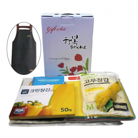 방수 앞치마 + 크린장갑 + 고무장갑 +부직포 행주 + 청소박사 5종 세트 #2