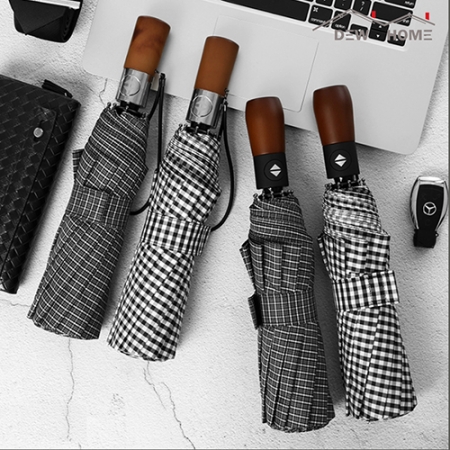 심플 체크 3단 접이식 우드 손잡이 자동우산 #2