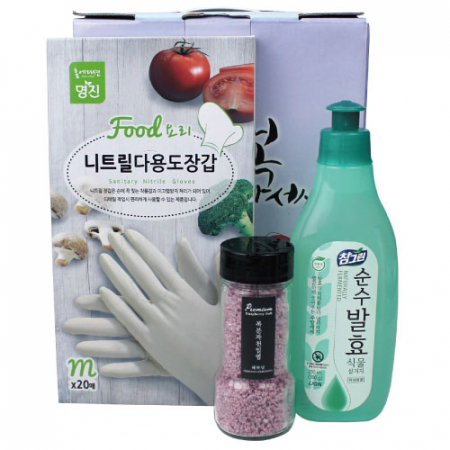 복분자 천일염 + 참그린 주방세제 + 니트릴 다용도 장갑3종 세트 #2