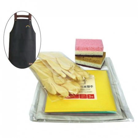 방수 앞치마 + 양면 떡수세미 + 고무잡갑 + 부직포 행주 6종세트 #2