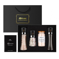 쉐프의 소금 웰세스 그라인더 선물세트 WG-244H, 히말라야핑크솔트 핑크소금 허브솔트 블랙페퍼 통후추 그라인더 명절 근로자의날 창립기념 선물세트