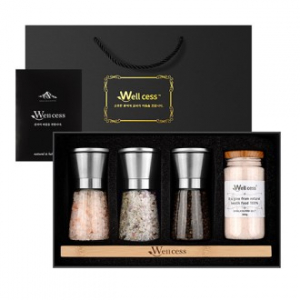 쉐프의 소금 웰세스 그라인더 선물세트 WG-205SH, 히말라야핑크솔트 핑크소금 허브솔트 블랙페퍼 통후추 그라인더 명절 근로자의날 창립기념 선물세트