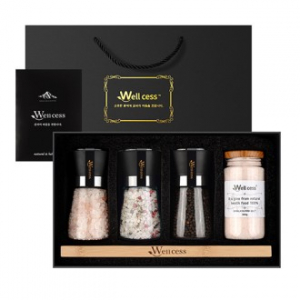 쉐프의소금 웰세스 그라인더 선물세트 WG-205H, 히말라야핑크솔트 핑크소금 허브솔트 블랙페퍼 통후추 그라인더 명절선물 근로자의날 창립기념 선물세트