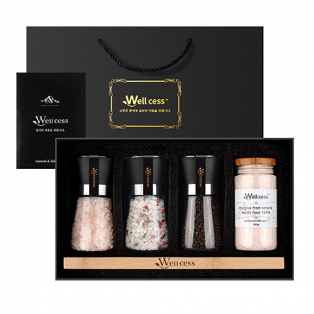 쉐프의 소금 웰세스 그라인더 선물세트 WG-205H, 히말라야핑크솔트 핑크소금 허브솔트 블랙페퍼 통후추 그라인더 명절 근로자의날 창립기념 선물세트 #2