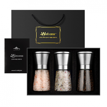 쉐프의 소금 웰세스 그라인더 선물세트 WG-203SH, 히말라야핑크솔트 핑크소금 허브솔트 블랙페퍼 통후추 그라인더 기념품 답례품 명절 근로자의날 창립기념 선물세트 #2