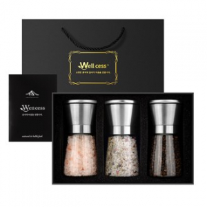 쉐프의 소금 웰세스 그라인더 선물세트 WG-203SH, 히말라야핑크솔트 핑크소금 허브솔트 블랙페퍼 통후추 그라인더 명절 근로자의날 창립기념 선물세트
