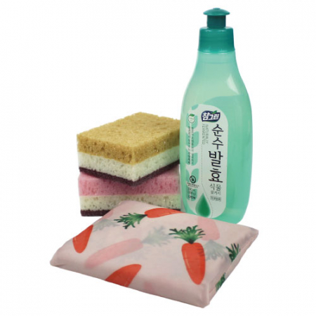 양면 떡수세미 + 접이식 장바구니 + 참그린 주방세제용기 4종세트 #2