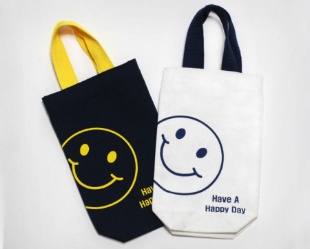 대형 스마일 에코백 풀칼라 로고 인쇄 미니 손가방 텀블러백 물병가방 학생 보조가방 #2