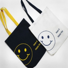 대형 스마일 에코백 풀칼라 로고 인쇄 캔버스백 학생 보조 가방
