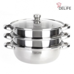 [DELIFE]스테인레스 인덕션 3단 찜솥 & 전골 냄비(28cm)