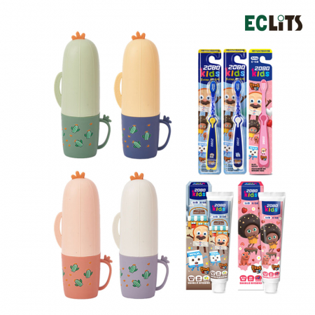 에클리츠 선인장 칫솔통 칫솔 치약 양치컵 칫솔 케이스 키즈 세트 #2