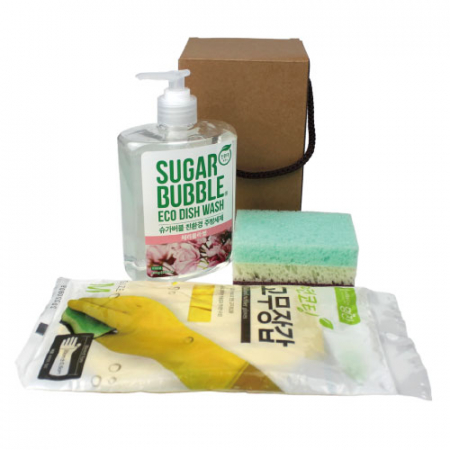 슈가버블 주방세제 + 고무장갑 + 양면 떡 수세미 3종세트 #2