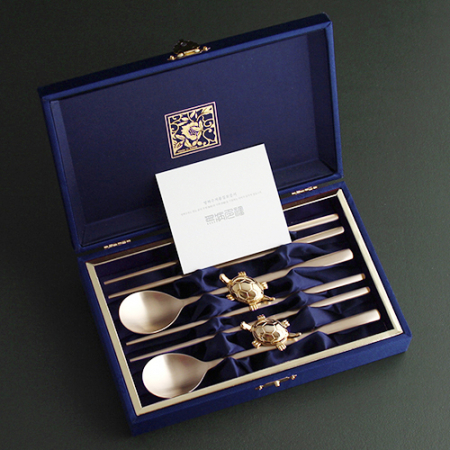 오복 장수 방짜유기 2인 수저와 거북받침 2P세트 #2