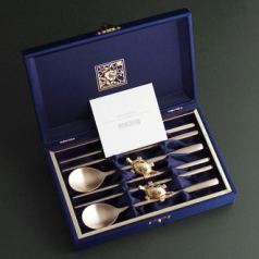 오복 장수 방짜유기 2인 수저와 거북받침 2P세트