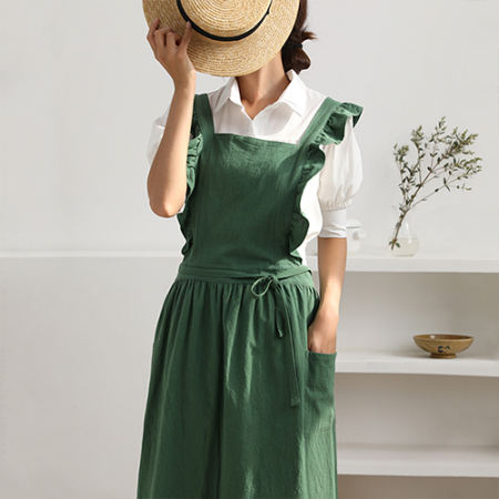 룩앳걸 프릴 주방 앞치마, 스타일리쉬 바리스타 원피스형 앞치마 #4