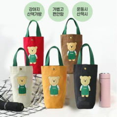 베어 휴대용 미니 캔버스 손목가방 손가방 텀블러가방
