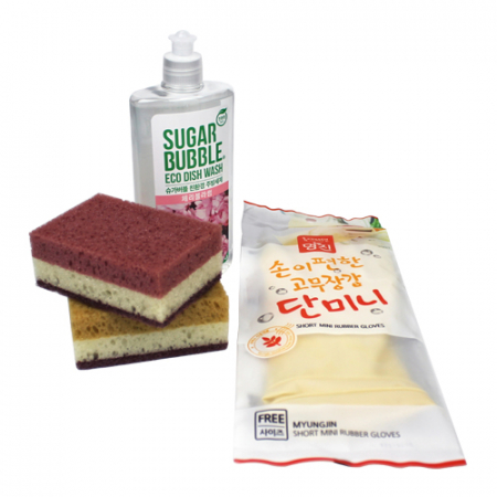 슈가버블 주방세제 290g + 삼색 양면 떡수세미 + 단미니  고무장갑 4종세트 #2