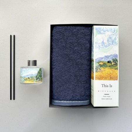 프리미엄 디퓨져 수건 답례품 명화B(디퓨져 120ml1+솔리드 뱀부 무지1) 선물세트 단체선물 기념선물 #4
