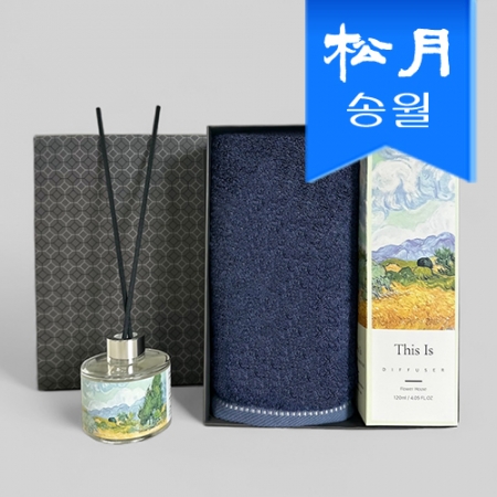 프리미엄 디퓨져 수건 답례품 명화B(디퓨져 120ml1+솔리드 뱀부 무지1) 선물세트 단체선물 기념선물 #2