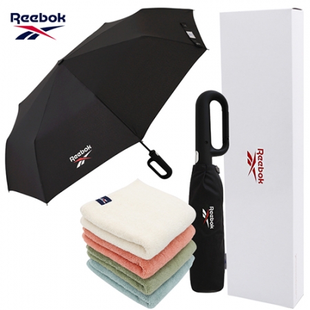 리복 3단 완전자동 친환경 어스 카라비너 우산 + 160g 면사타올 세트 #2