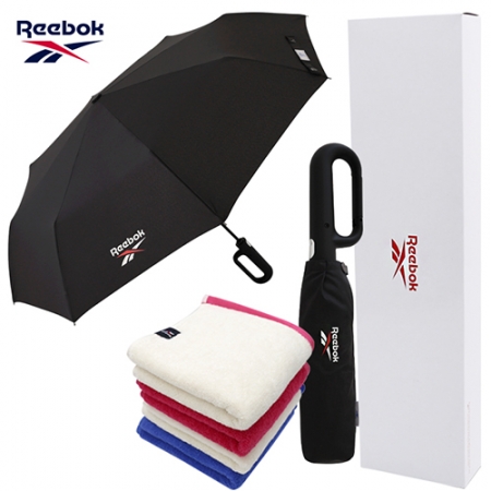 리복 3단 완전자동 친환경 어스 카라비너 우산 + 180g 코마사 타올 세트 #2
