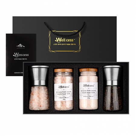 웰세스 그라인더 선물세트 WG-204SP, 히말라야 핑크솔트, 히말라야 핑크소금, 히말라야 솔트, 블랙페퍼 통후추 그라인더, 리필소금 리필솔트 명절선물 기념품 답례품 근로자의날 창립기념 소금선물세트 #2