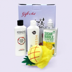 과일 샤워 스펀지 샤워볼 + 케라시스 샴푸 180ml + 샤워메이트 바디워시 180ml + 슈가버블 주방세제 용기 280ml 주방세제 4종세트