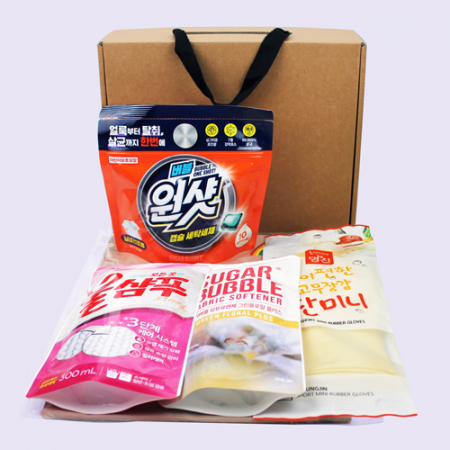 울샴푸 + 슈가버블 섬유유연제 리필 + 단미니 고무장갑 + 원샷 캡슐 세탁세제 4종세트 #2