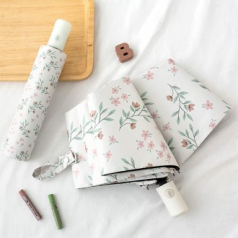 포유렐라 튼튼한 리프 앤 플라워 UV차단 3단 암막 접이식 휴대용 자동우산