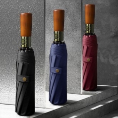 포유렐라 튼튼한 36K 우드 UV차단 3단 암막 접이식 휴대용 자동우산