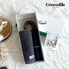 크로커다일 3단 우드곡자 수동 우산 + 심플 호텔 수건