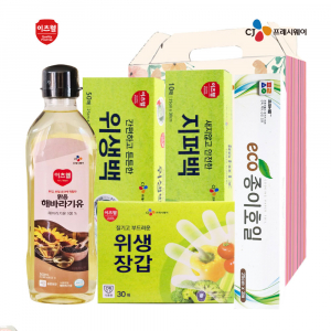 CJ해바라기유, CJ지퍼백(대), CJ위생장갑, CJ위생백(대), 종이호일 5종세트