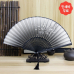 작은이미지: 매화꽃 베이직 접이식 대나무 부채 (블랙) #2