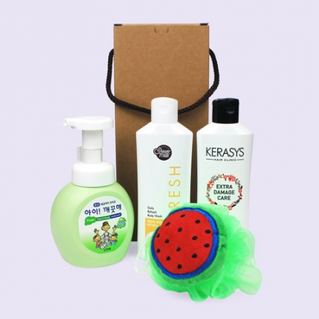 아이깨끗해 핸드워시 250ml + 케라시스 샴푸 + 샤워메이트 바디워시 + 과일 샤워 스펀지 샤워볼 4종세트 #2