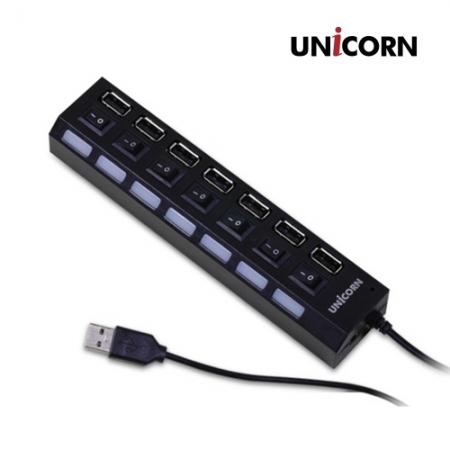 유니콘 7포트 USB2.0허브 개별 전원스위치 어댑터 포함 XH-800A #2