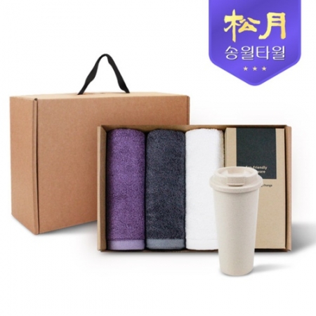 송월타올 리빙 기프트세트 3, 프리미엄뱀부180g 3P + 커피텀블러630ml 1P #2